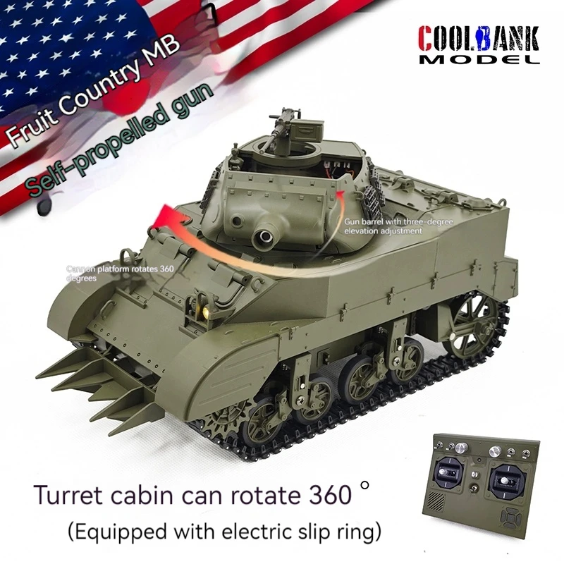 Ku Bing Ke M8 Scott 1/16 Scale Remote Controlled Tank with Open Cockpit Self-Propelled Gun Military Simulation Toy for Boys RTR