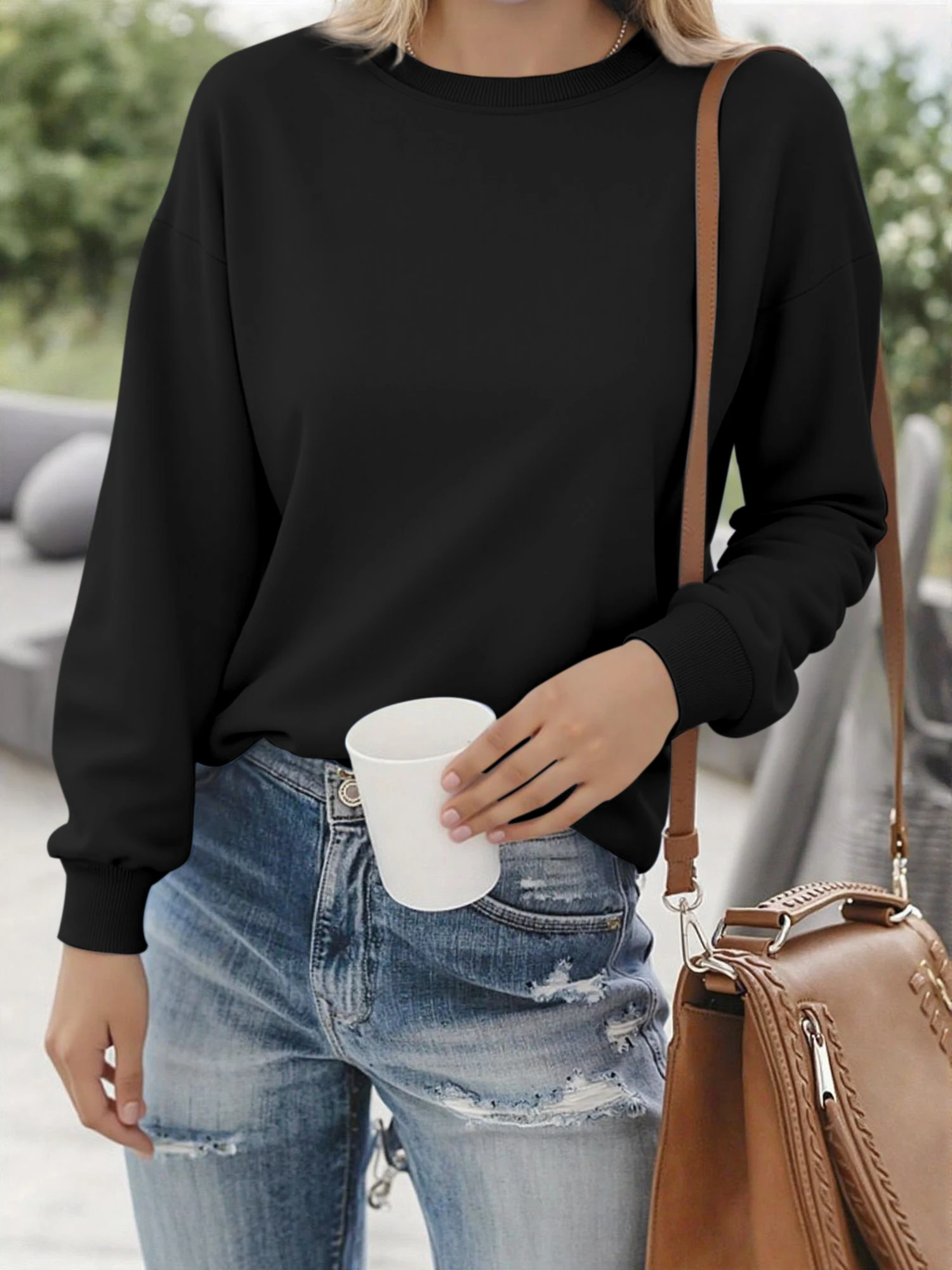 Wardrobe Core Basic Long Sleeve Sweater, Loose Crewneck Top for All-Year Mix & Match Outfits