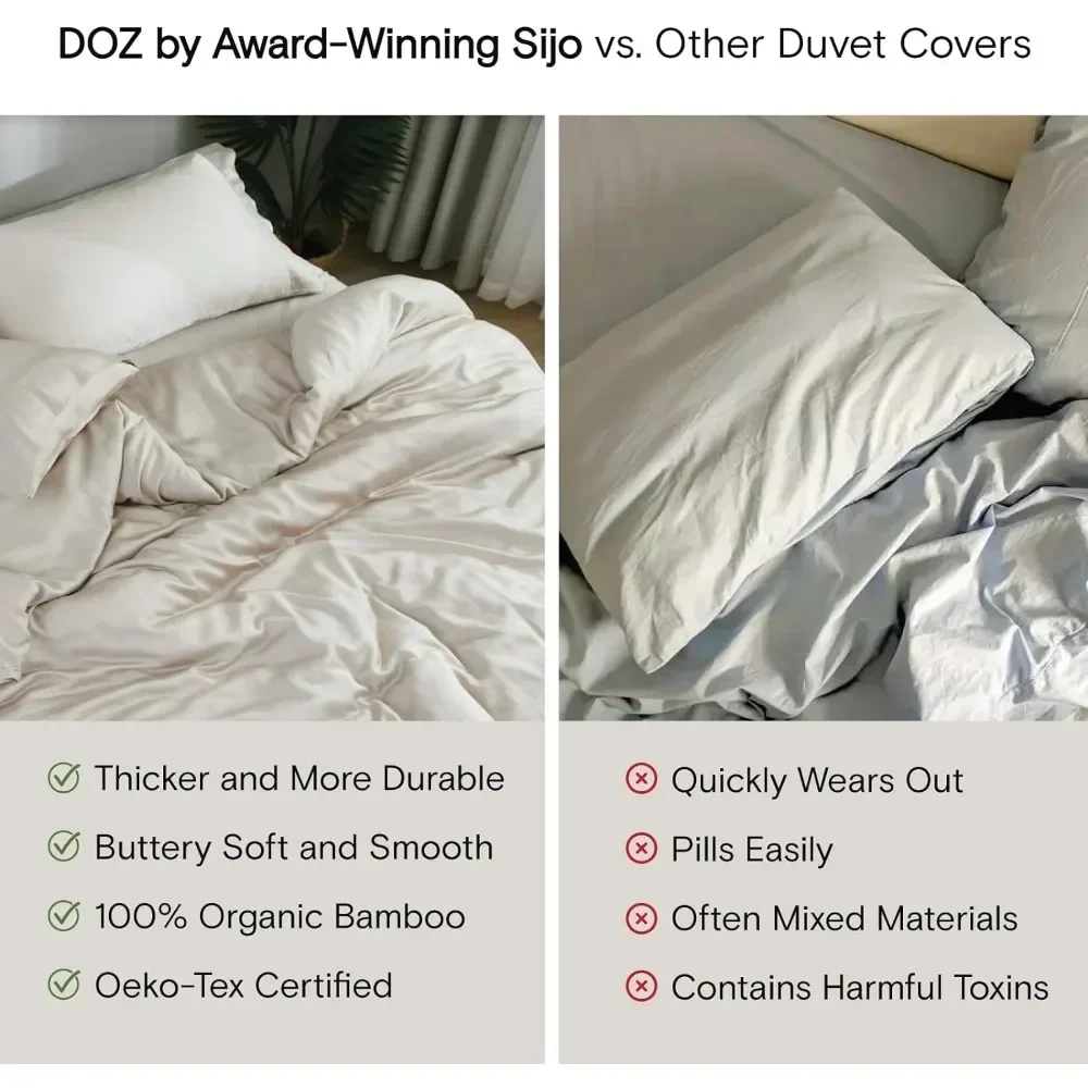 100% Organic Bamboo Duvet Cover Set,1 Duvet Cover 2 Pillowcases, Buttery Soft,Cooling for Hot Sleepers,Silky Breathable,King