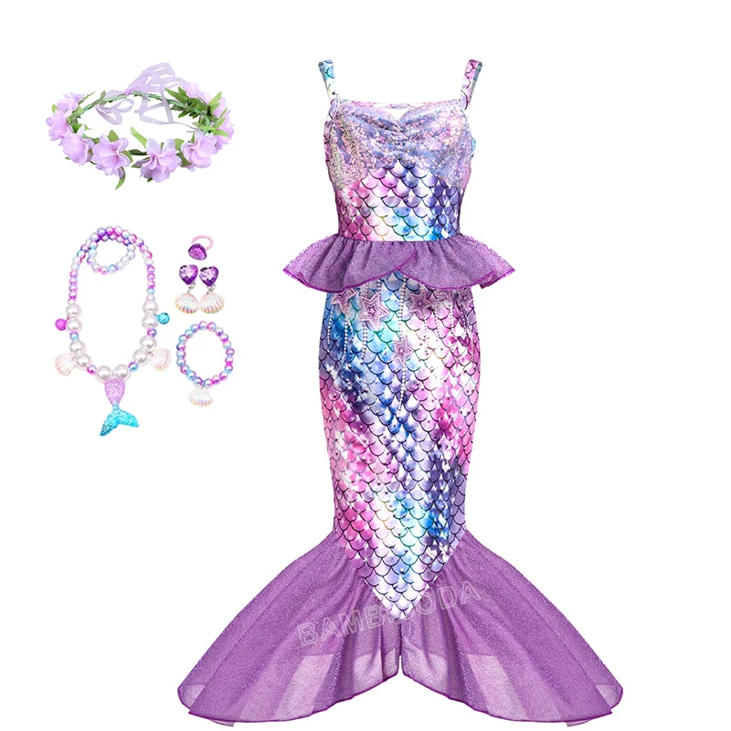 2025 Prinses Ariel Cosplay Jurk voor Meisjes Zeemeermin Carnaval Halloween Party Kostuum Verjaardag Baljurk Fantasie Verschijnen