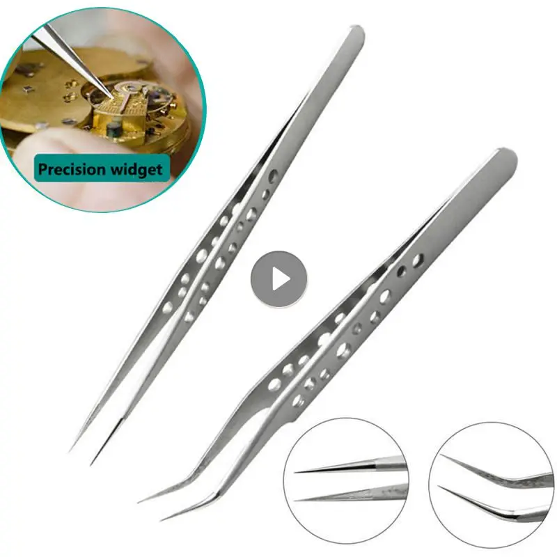 1PC Anti-Static Stainless Steel Tweezers Electronics Phone Repairing Tool Eyebrow Eyelash Tweezers Make Up Forceps Hand Tools