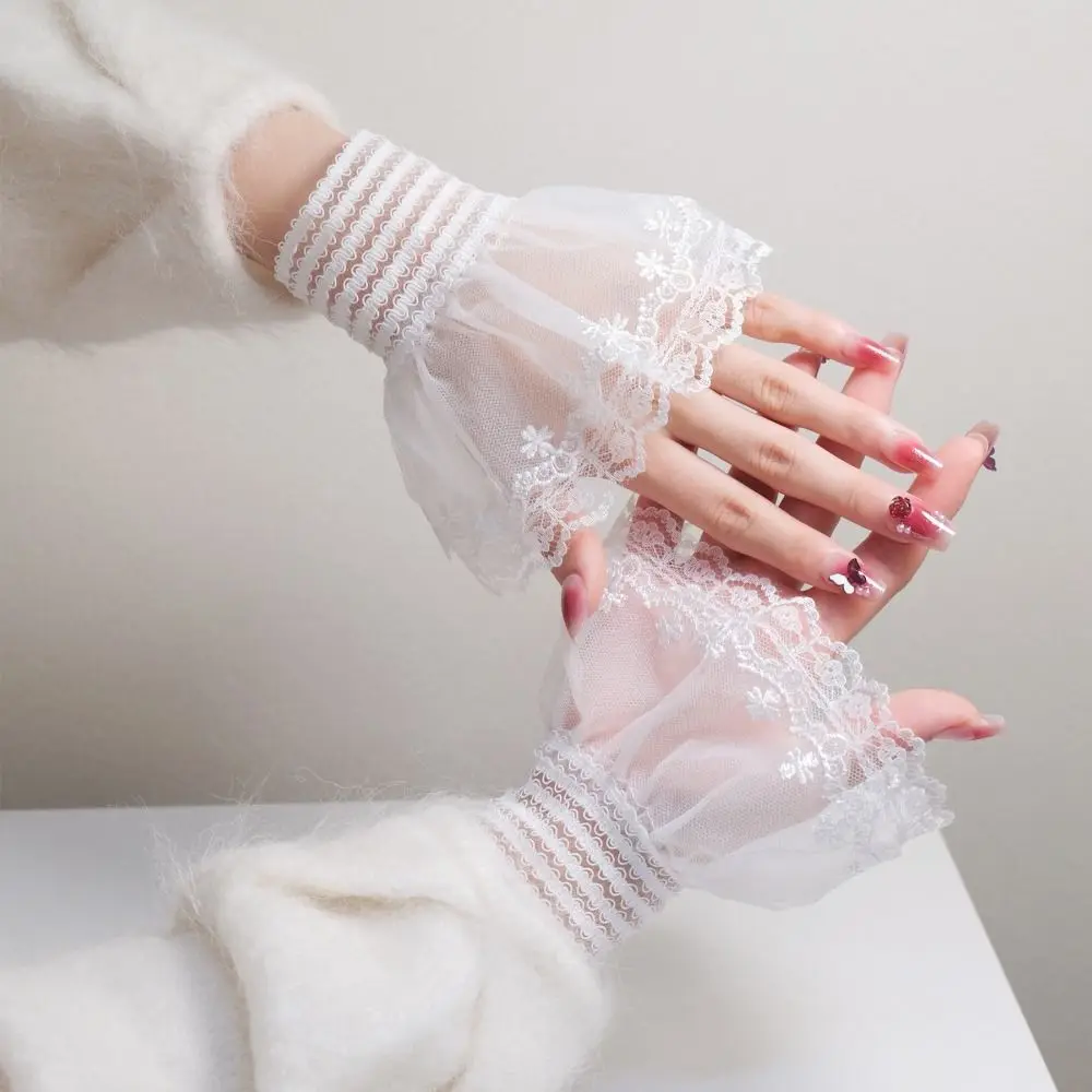 

New Embroidery Fake Cuff Detachable White Wrist Cuff Sweater Cuffs Nail Art Accessories