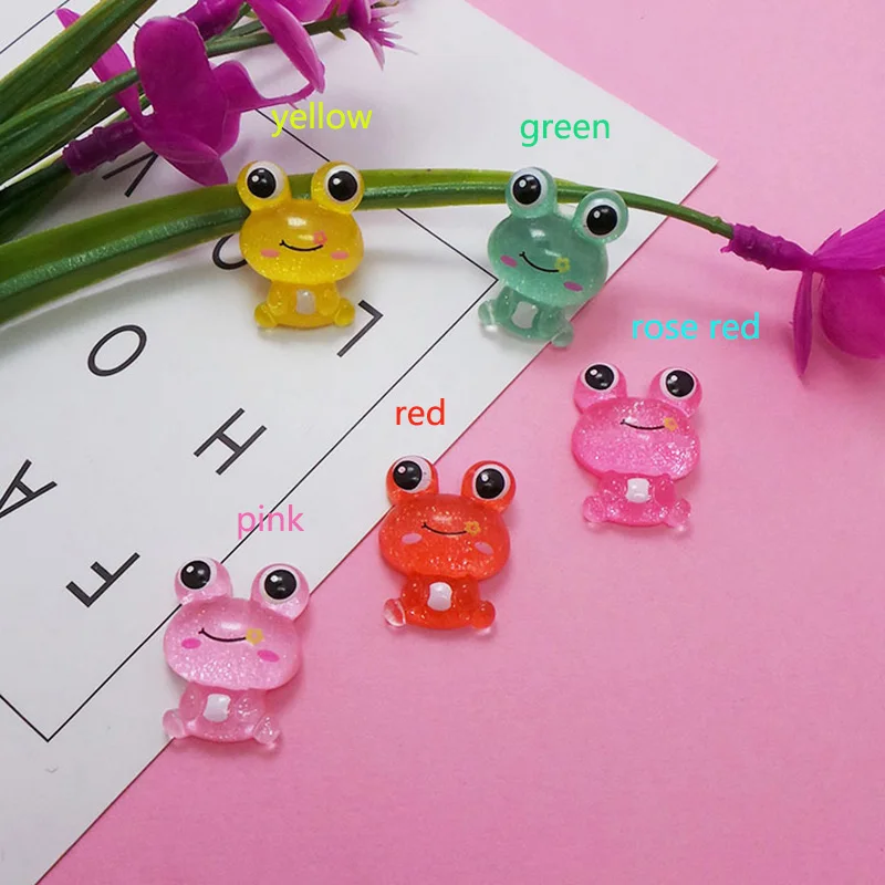 50pcs/lot Resin Glitter Colorful Frog Flatback Cabochon Stone Scrapbook DIY Phone Hair Bow Clips Decor Home Figurine Crafts