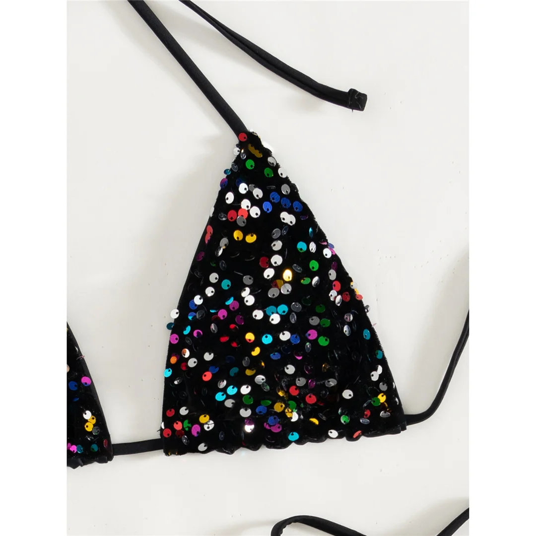 Pailletten-Bikini mit Neckholder, Damen-Badebekleidung, zweiteiliges Bikini-Set, mit Trägern, hoch geschnitten, Badeanzug, Badebekleidung, Modell V8326. – Detail 17