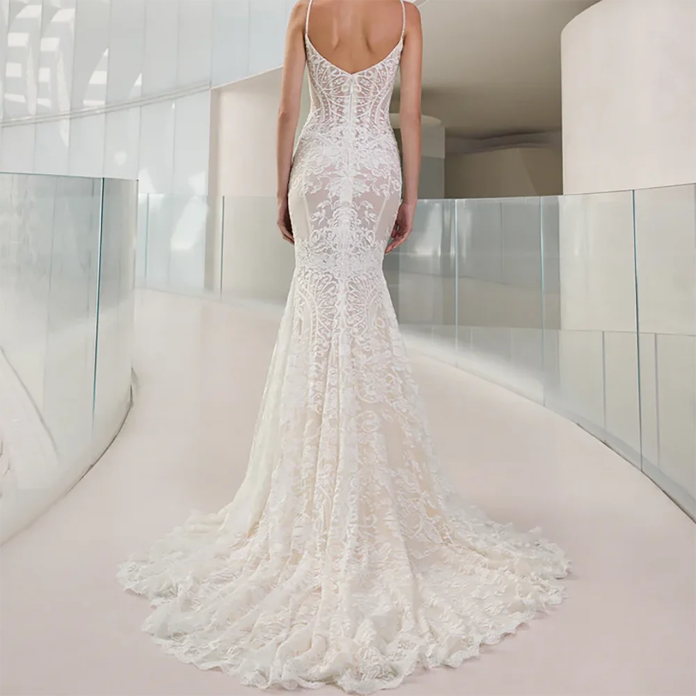 Vestidos de novia elegantes de sirena sin mangas de encaje con forma de corazón vestidos de novia personalizados