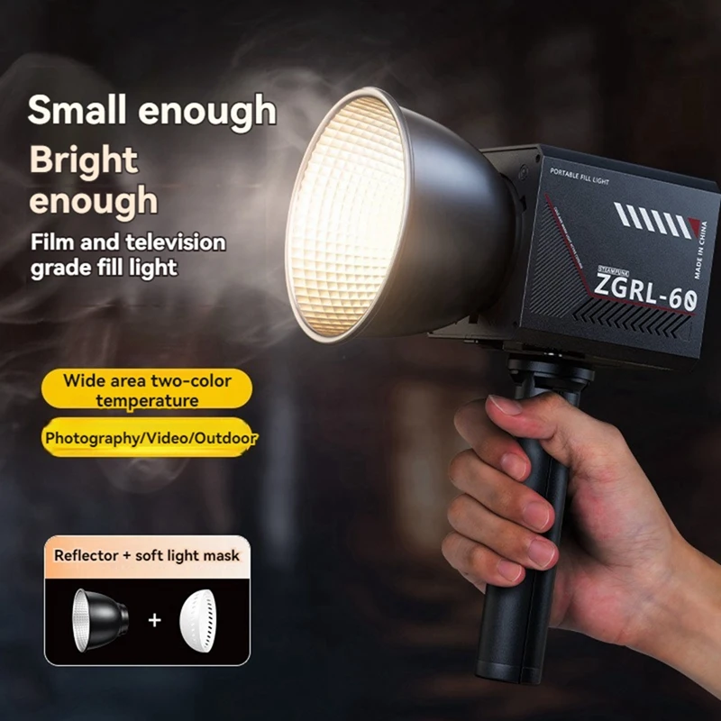 60W LED Handheld Video Light Bi-Color 2800K-6500K COB High Power Fill Light Portable Live Broadcast Fill Light EU Plug-AT35 view 5