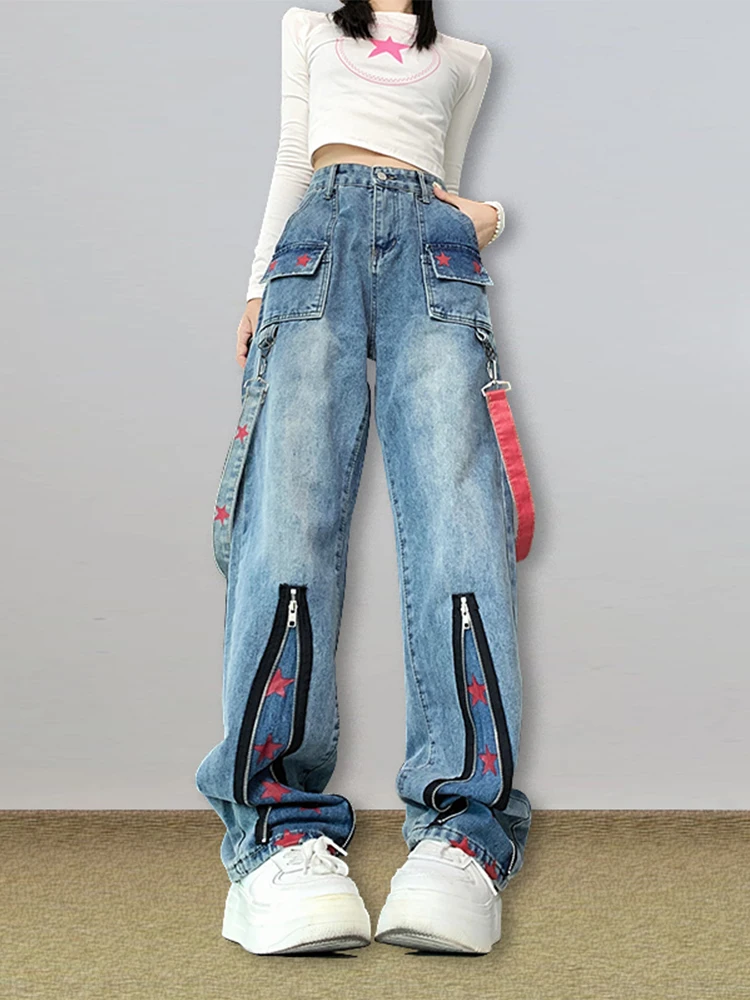 

Women's Blue Y2k Jeans Harajuku 90s Vintage Baggy Denim Trouser Japanese 2000s Style Boyfriend Jeans Pants Oversize Clothes 2025