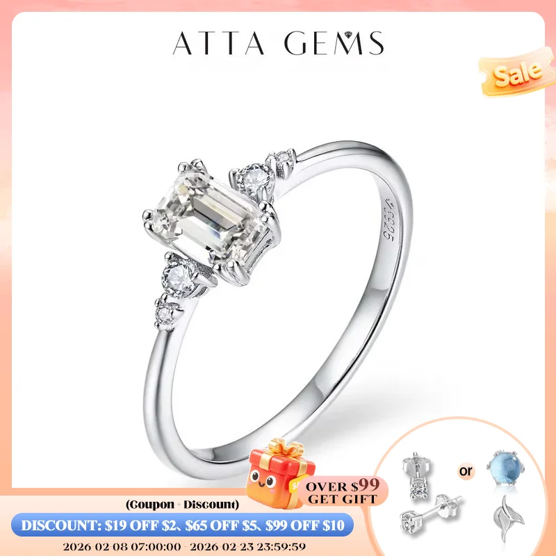 

ATTAGEMS Новинка изумрудная огранка 0.6CT бриллиантовое кольцо с муассанитом для женщин DVVS1 цветное классическое обручальное свадебное изысканное ювелирное изделие роскошный подарок