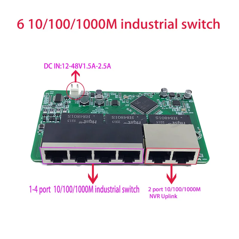 6 port mini poe Gigabit switch module 48V2A3A 96w-144w 4 port 10/100/1000M switch module PCBA Motherboard RJ45 POE  NVR CCTV