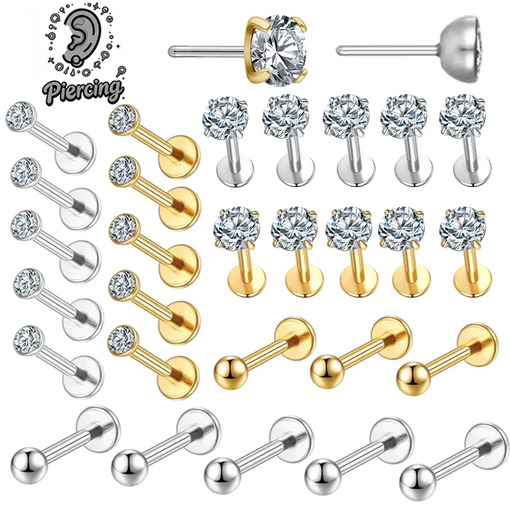 Großhandel 10 Stück ASTM F136 G23 Titan-Lippenpiercing Nasenstecker Ohrringe Piercing CZ Knorpel-Körperschmuck 20/18/16g – Detail 5