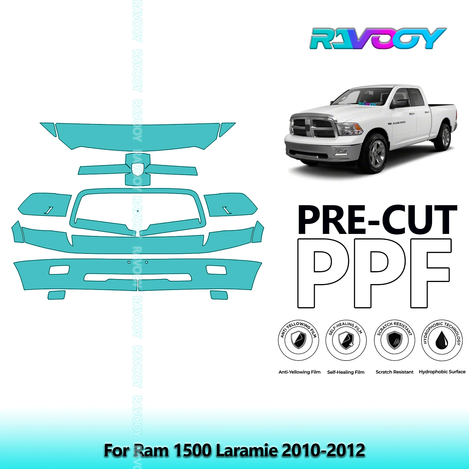 

Car Front Kit Clear Bra Precut PPF Paint Protection Film For Ram 1500 Laramie 2010-2012