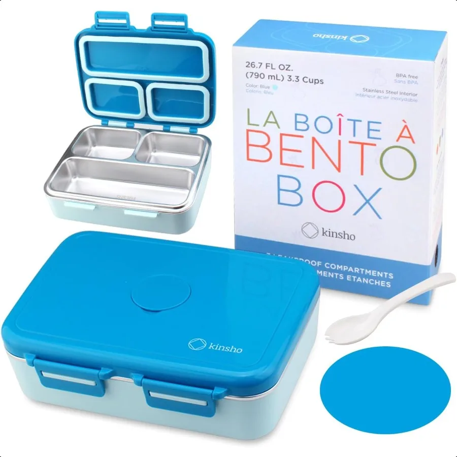 

Stainl Steel Bento Box Lunch Container for Adults with Removable Tray Leakproof Silicone Seals BPA Free 26 oz 790 mL Blue
