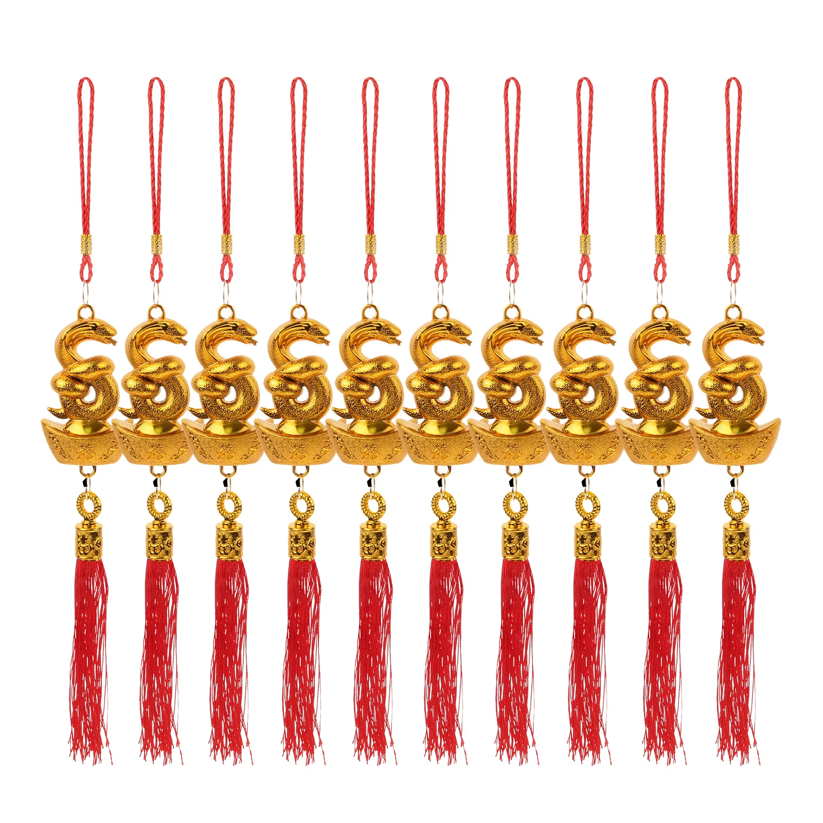 10Pcs Chinese New Year Snake Pendant Gold Plated Ingots Hanging Ornament for Spring Festival Decor Door Window Tree Car Pendant