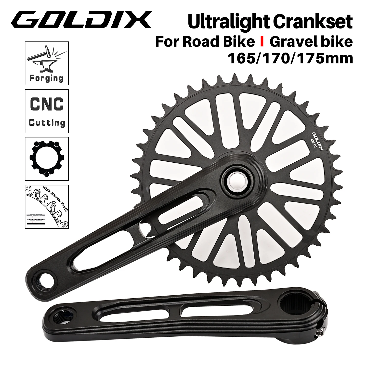 GOLDIX Ultralight Road Bike Crankset 165/170/175 Mm Crank Arm Length 3-Bolt Direct Mount Single-speed Narrow-wide Chainring
