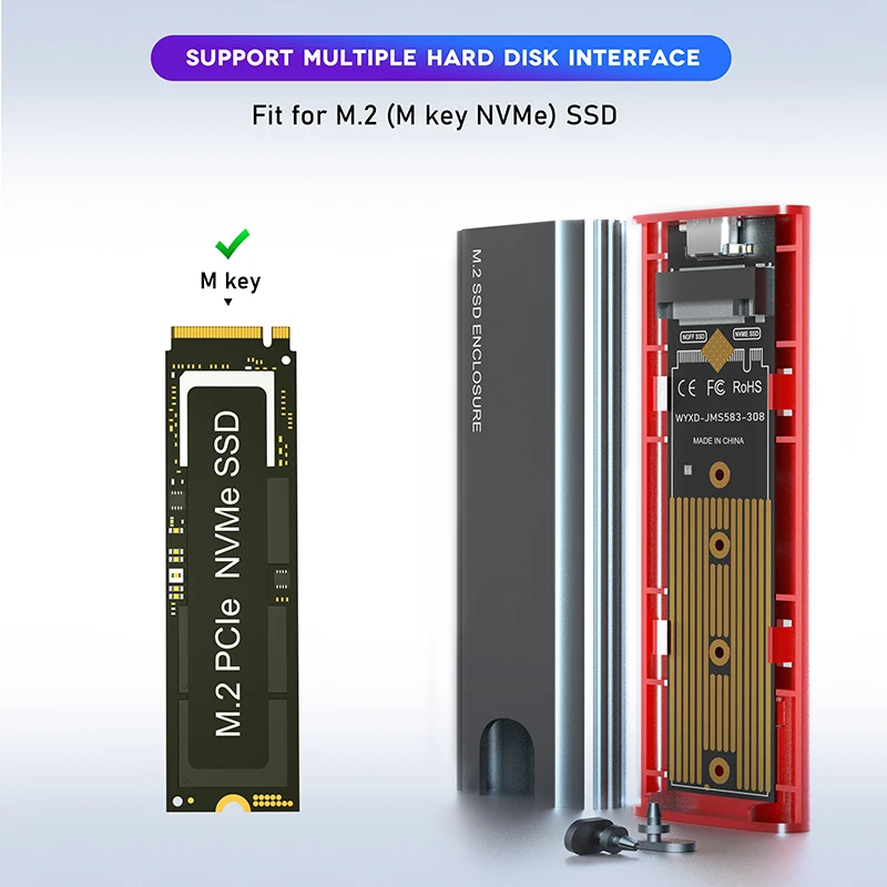 NVME 인클로저 타입 C USB 3.1 어댑터 케이스, 10G, SSD M2, NVME 외부 케이스, NVME USB SSD 인클로저, 알루미늄 M.2 케이스 상자 도구 무료