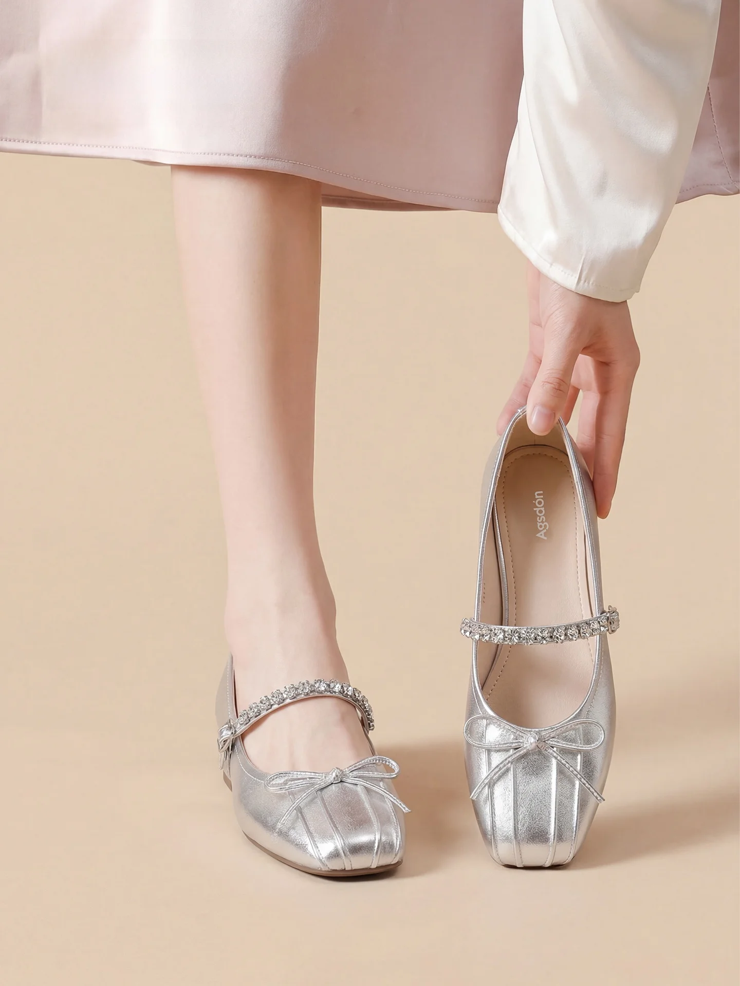 

Agsdon Silver Mary Jane Flat Shoes Women's Spring Summer Casual Wear Chain Leopard Print Slip-On Anti-Slip Flat Bottom Shoes