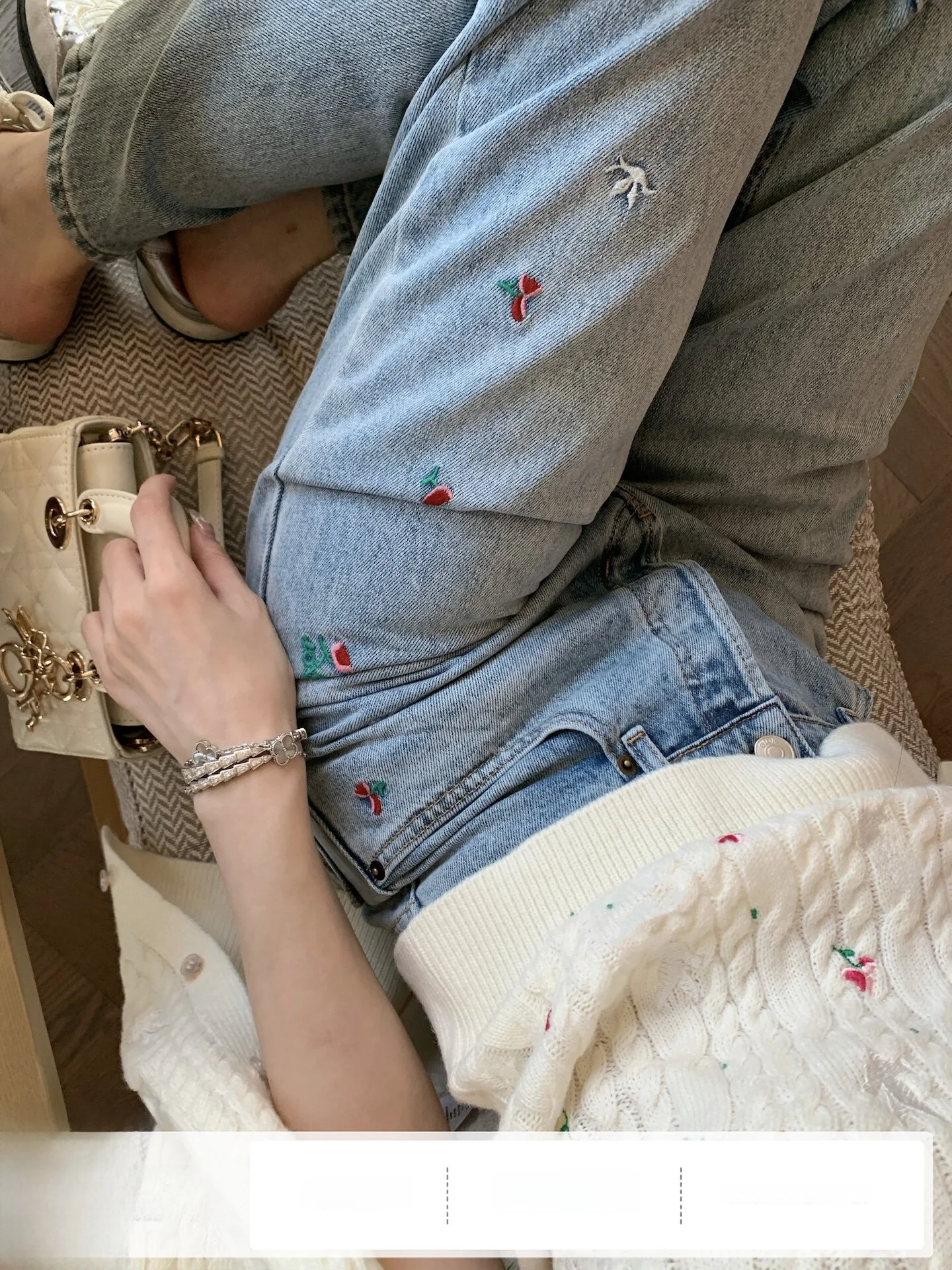 

F Boutique Garden Embroidery High Waist Cotton Jeans Women's Loose Fit Machine Embroidery Style High Waist Jeans Autumn Winter