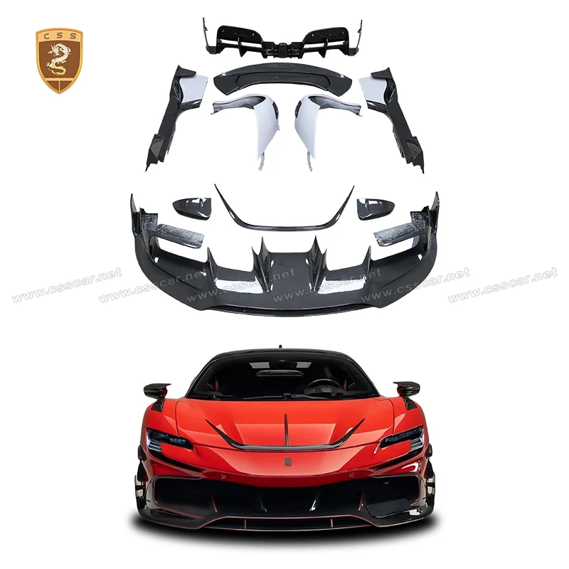 

4Pcs Car Front Bumper Lip For Ferrari SF90 MSY Style Rearview Mirror Cover Side Skirt Extension Engine Hood Air Vent Tail Wing