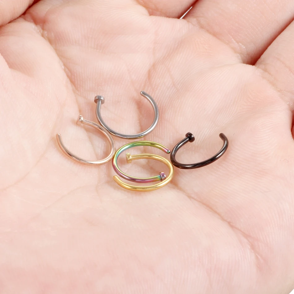 1PC ASTM-F136 Implant Titanium Nose Piercing 20G 18G Nostril Pircings Nariz Clip on Lip Ring Earrings Goth Nose Rings for Women