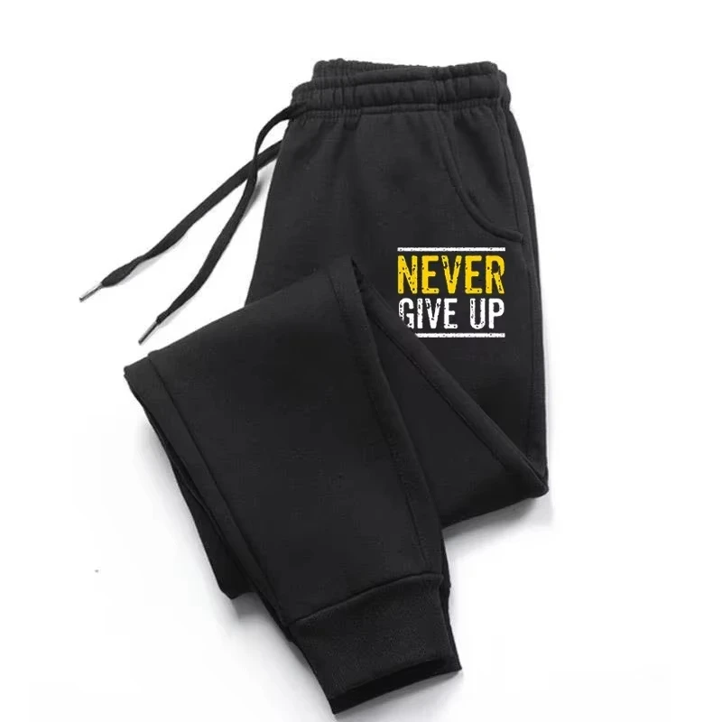

2025 Four Seasons New Fashion NEVER GIVE UP printed sports and fitness Sweatpants for men and women outdoor walking and leisure