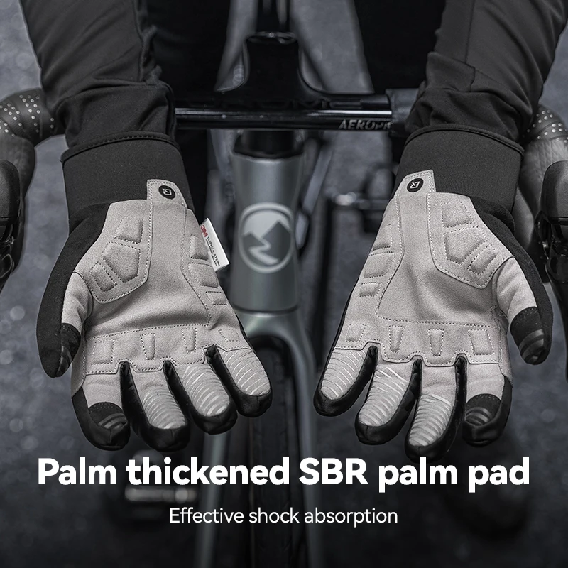 ROCKBROS Cycling Gloves Lightweight Warm Fleece Full Finger Gloves Anti-slip Shock Absorption SBR Palm Pad Outdoor Sports Gloves