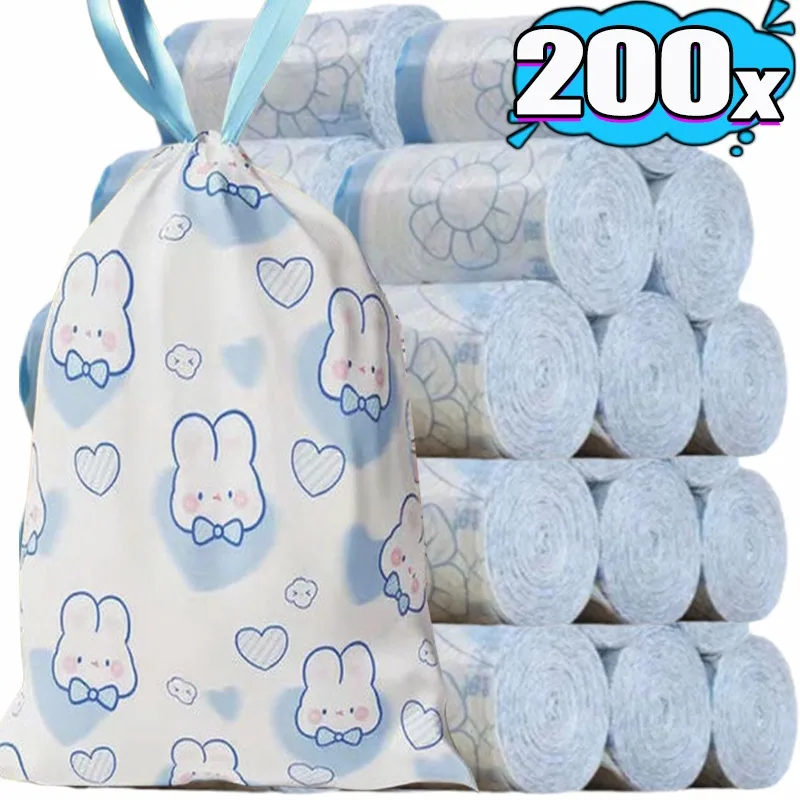 Bolsa de basura con cordón, bolsas de basura de mano de gran capacidad, bolsas de basura desechables para cocina, dormitorio, bolsas de basura gruesas