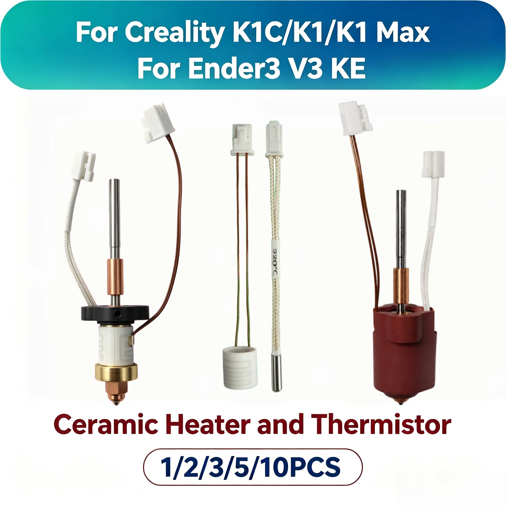 For Creality K1 /K1 Max /K1C /Ender 3 V3‑KE Hotend Heating Ceramic 24V 60W Heater 100K Thermistor Sensor For Creality K1 Ender3