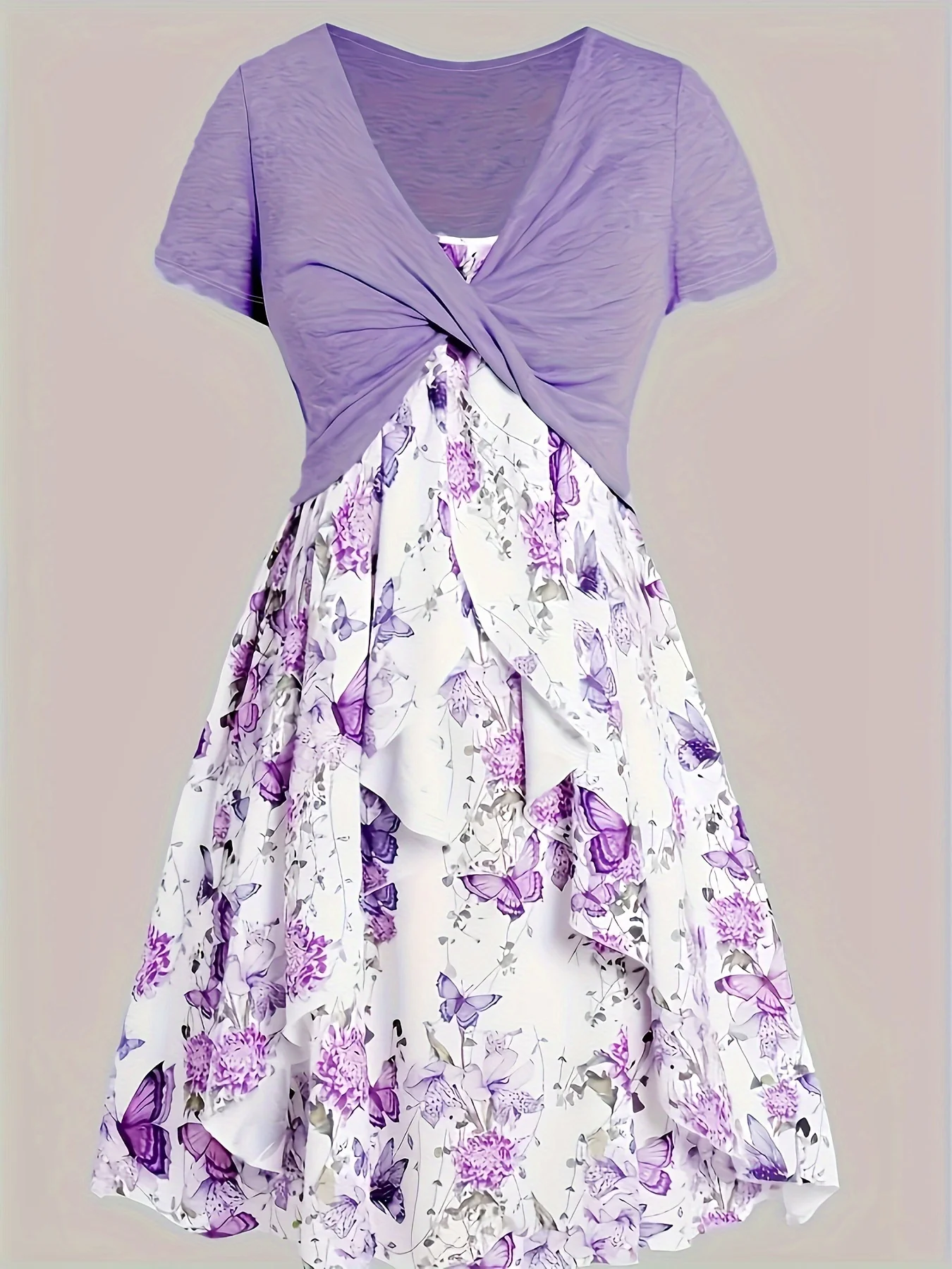 

Women Plus Size Floral Printed Two Piece Dress Set Loose Casual Cover Up And Inner Dress Daily Matching Suit