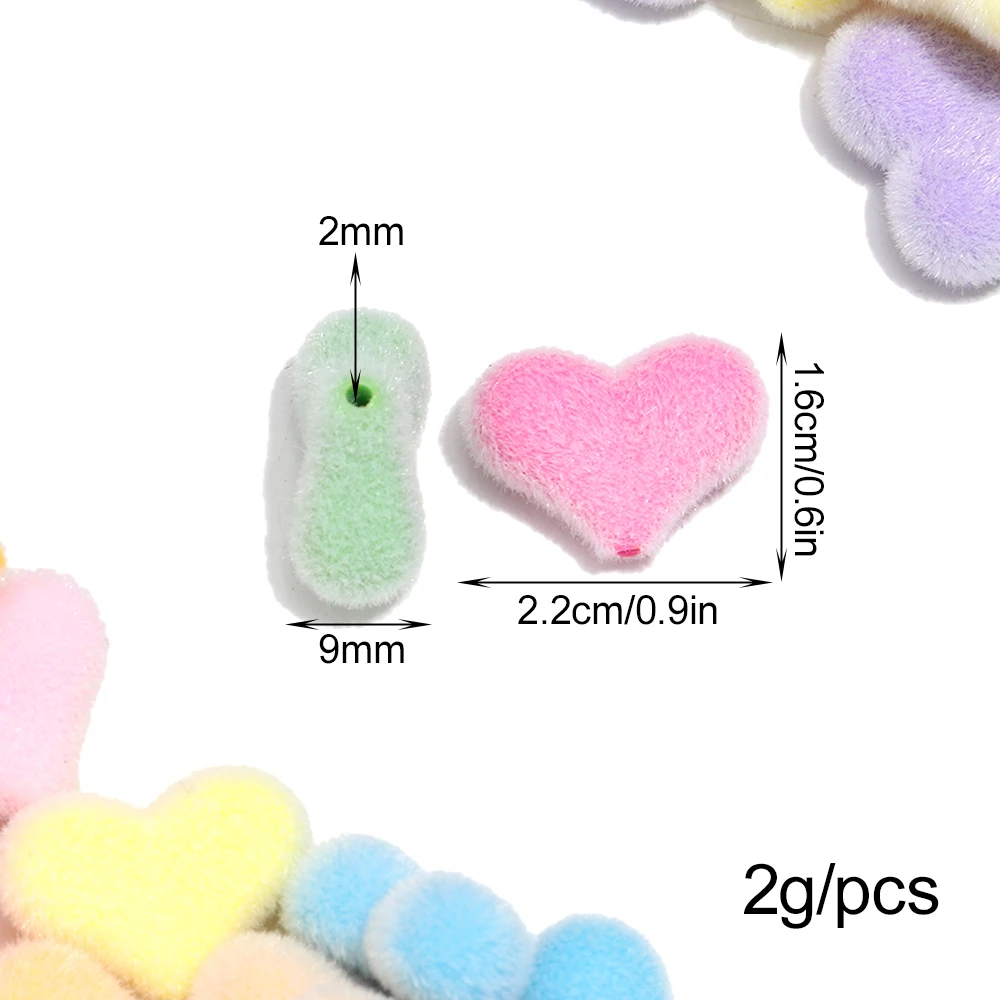 10pcs/lot  Love Heart Loose Beads Candy Color Flocking Acrylic Peach Charms for DIY Bracelet Necklace Craft Jewelry Accessories
