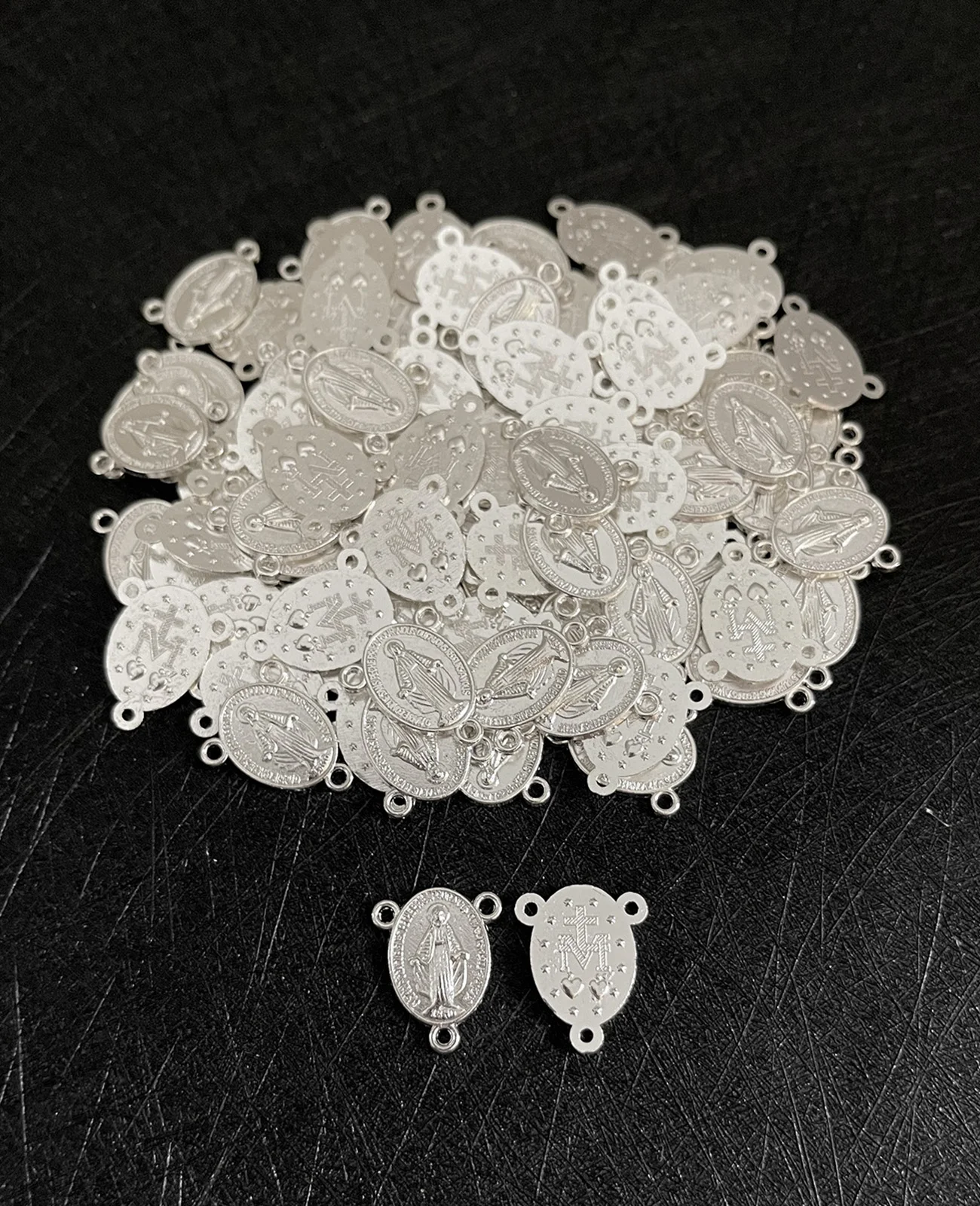 Cottvott-piezas de fabricación de joyas, 50 piezas, 3 agujeros, Medalla Milagrosa, centro de mesa, Rosario, Chaplet, collar, pulsera, conector