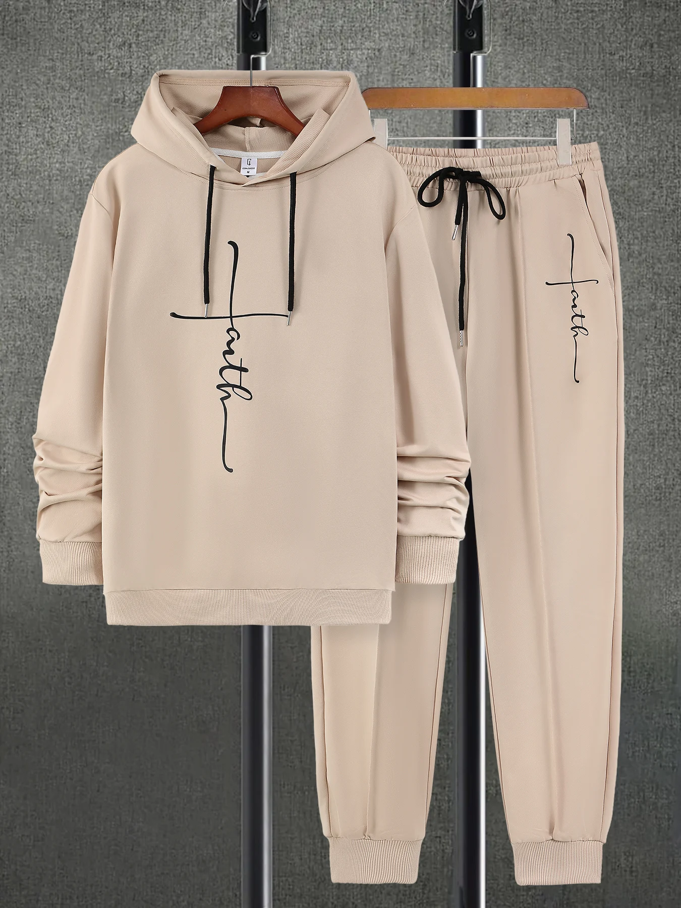 

Men's Trendy Letter Print Hoodie Set | Khaki Casual 2-Piece Sportswear Outfit