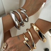 3 Styles Punk Vintage Wide Cuff Bangles Hip Hop Gold Silver Color Geometric Metal Spring Chunky Bangle Women Bracelets Jewelry
