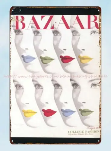 metal art on 1940s fashion magazine Harper's Bazaar Cover faces metal tin sign