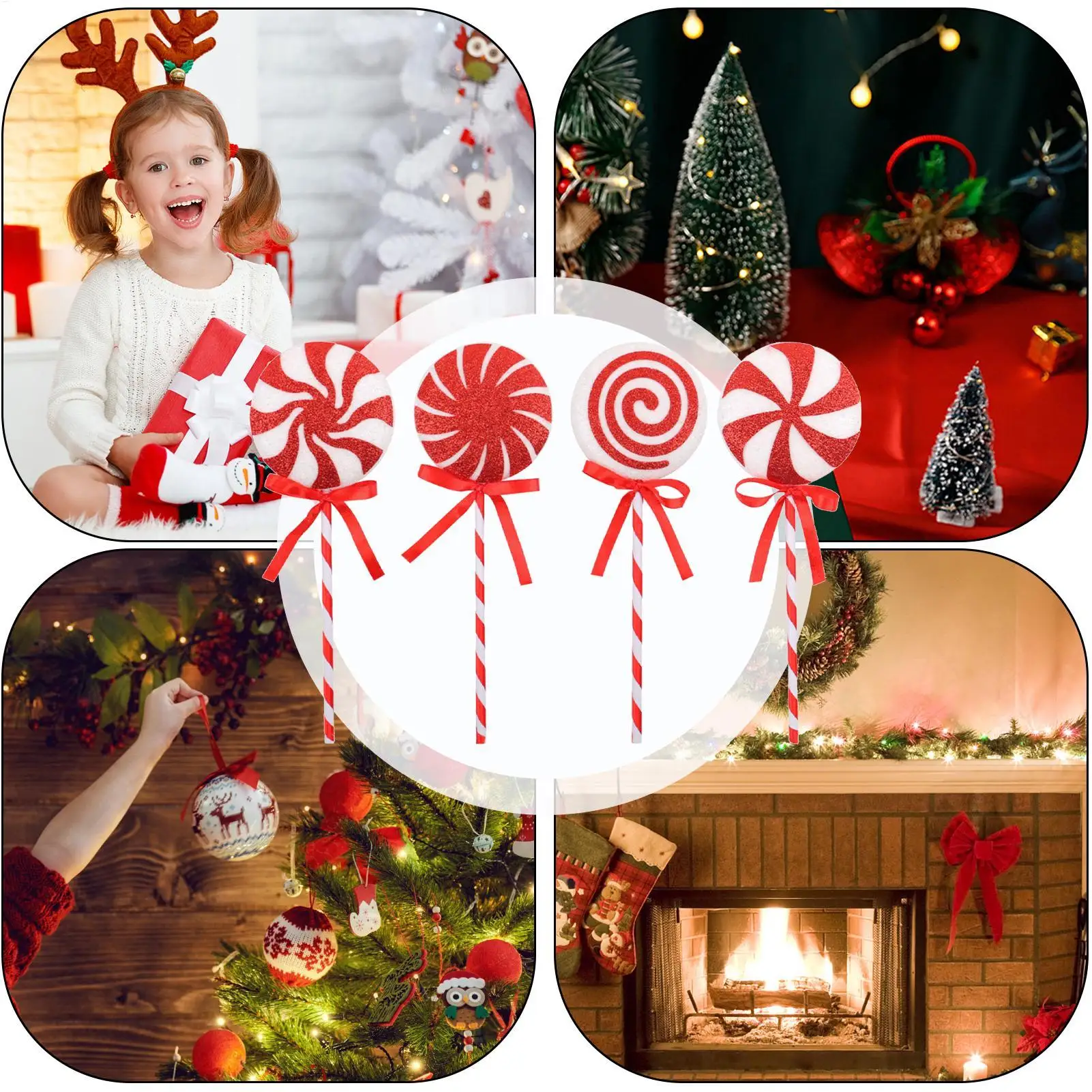 زينة شجرة عيد الميلاد المصاصة 4 عبوات من قصب الحلوى الرغوية باللون الأحمر والأبيض لشجرة عيد الميلاد وغرفة النوم والمنزل وحفلات الأعياد #5