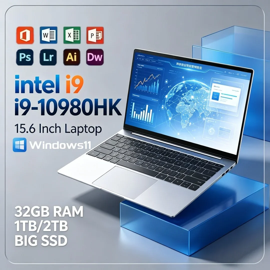 15.6 Inch Wanted Laptop Intel i9‑10980HK Office Study Portable Ultra Slim Windows11 16/32GB RAM 1TB/2TB Big SSD