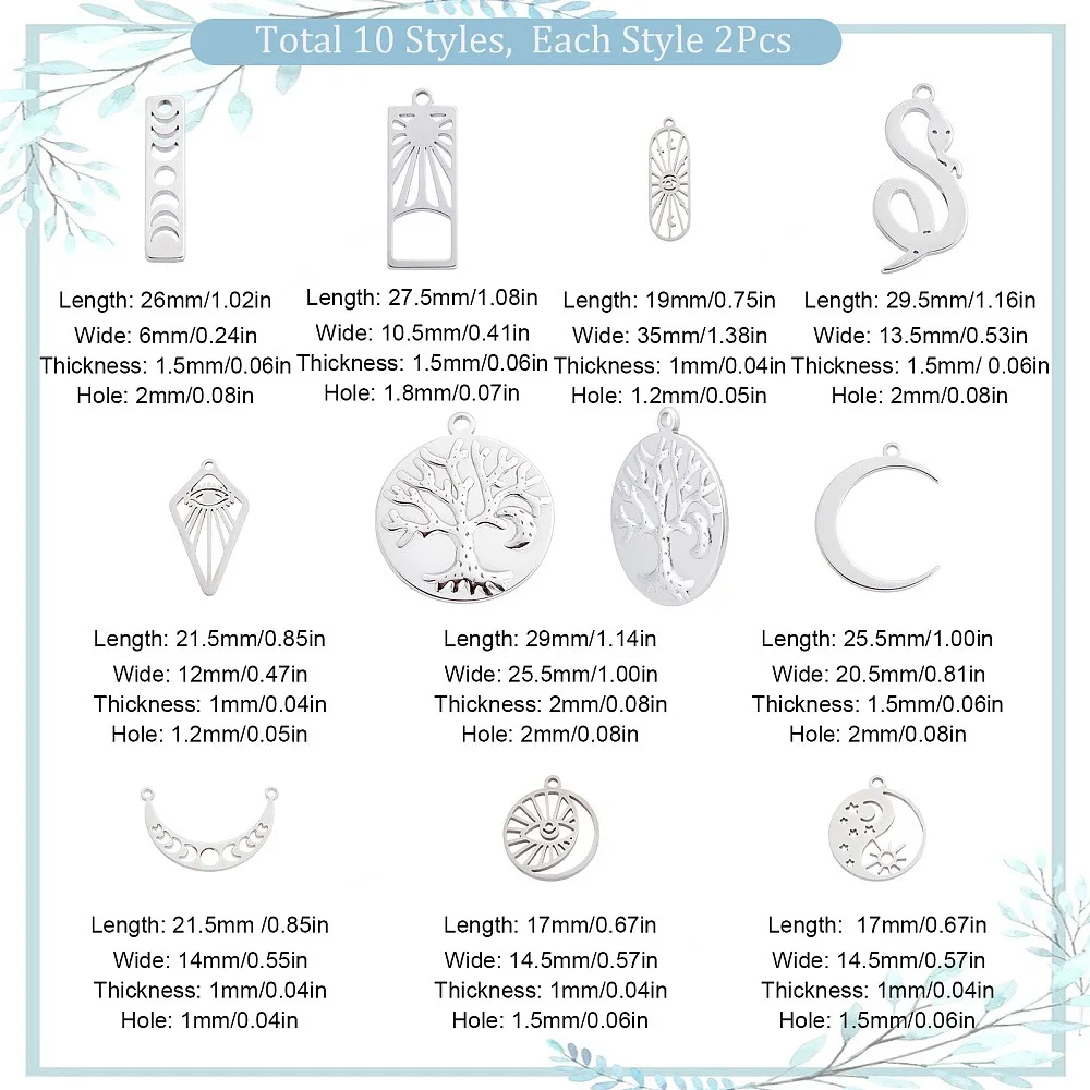 

DIY Jewelry Making Finding Kits Including Stainless Steel Pendant and Links Moon Sun Snake Tree of Life