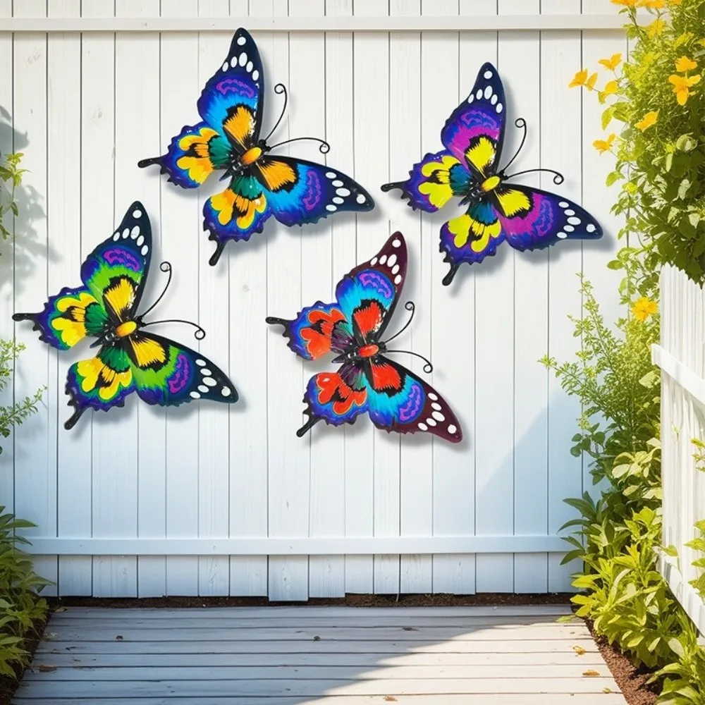 1/3/4pcs Outdoor Metal Butterfly Wall Art Decor Courtyard Crafts Pendants Home Wall Decoration Iron Garden Wall Hanging