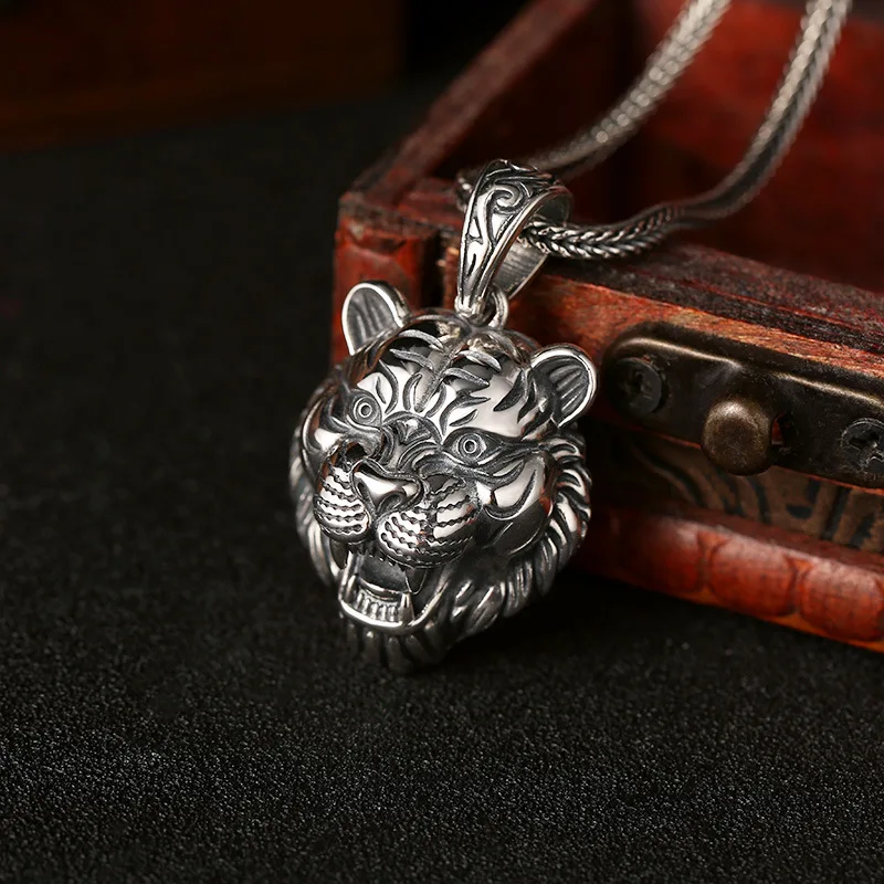 Tai Yin Men's Trendy s925 Pure Silver Zodiac Tiger Head Mighty Silver Personalized Men's and Women's Pendant