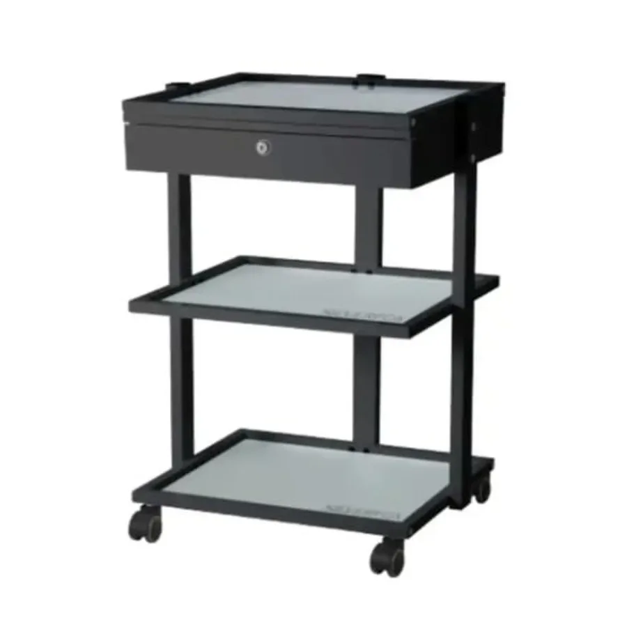 

1040A Glass Shelf Trolley for Spa and Salon Use, White Rolling Storage Cart with Multi-Tier Shelves Black