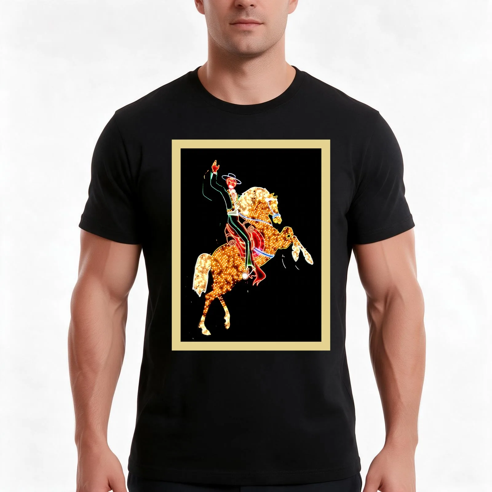 Riding Cowboy T-Shirt, Summer Casual Cotton Tee, Oversized Streetwear Tops, Vintage Graphic Print, Loose Fit Short Sleeve