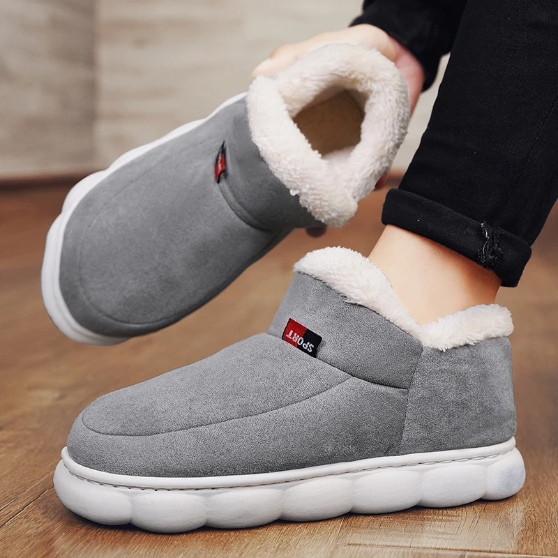 2024 Winter Men Cotton Shoes Casual House Shoes Indoor Outdoor Men Snow Boots Soft Plush Padded Sneakers Male