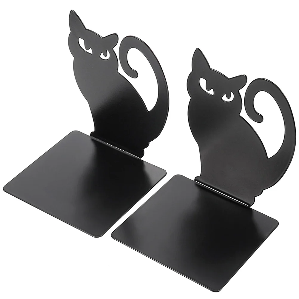 2Pcs Iron Bookends Metal Cat Shape Book Organizers for Desktop Study Office File Holders Magazine Display Stands