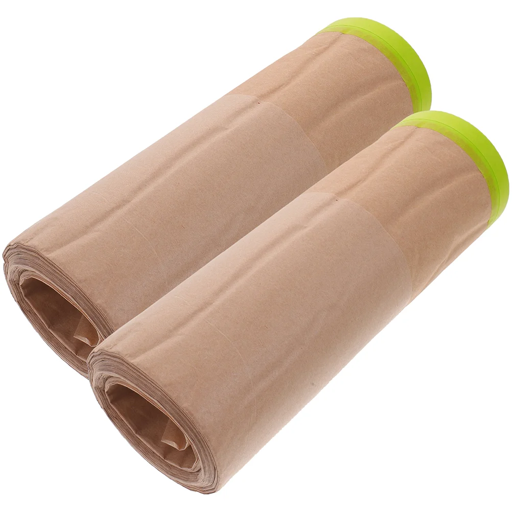 2 Rolls Kraft Masking Film Flooring Paper Tape With Making For Wall Covering Japanese Painting Automotive