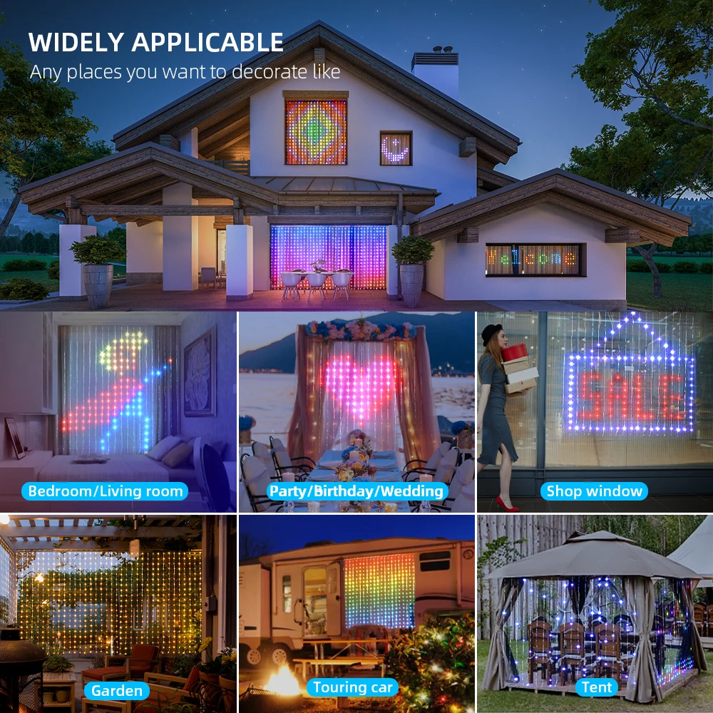 400LED 540LED Wifi APP Controlled Curtain Light Window DIY Wedding Garland String Lights For Easter Ramadan Decor Christmas 2024