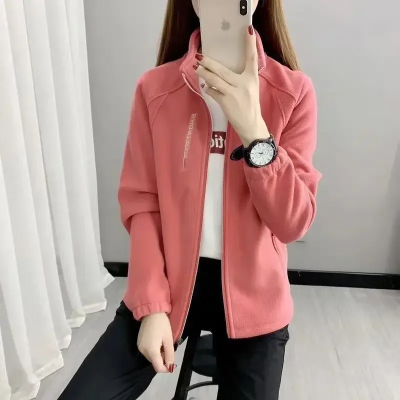 Dámský fleecový polární kabát, teplý, zahušťující, plus velikost, tisk s písmeny, oboustranný sametový svrchní oděv, kabáty, sportovní mikina na zip - náhled 2