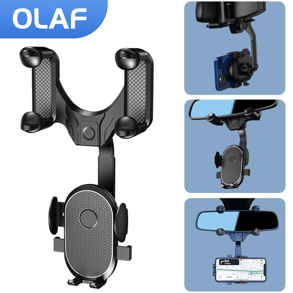 OLAF car phone holder 360 Degree Rotatable Auto Rearview Mirror Clip Bracket phone holder in car phone stand support For iPhone