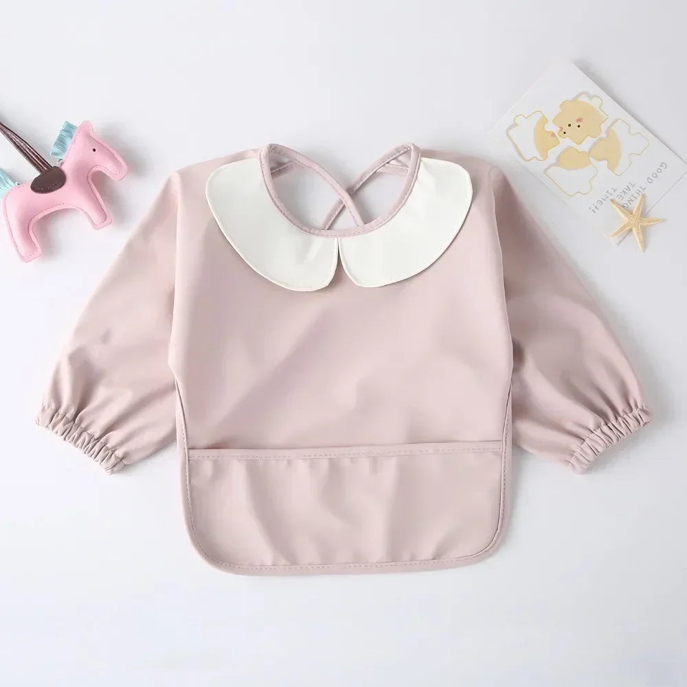 

New Baby's Waterproof Long Sleeve Apron with Pocket Toddler Burp Cloth Boys Girls Anti-dirty Art Smock Baby Stuff silicone bib