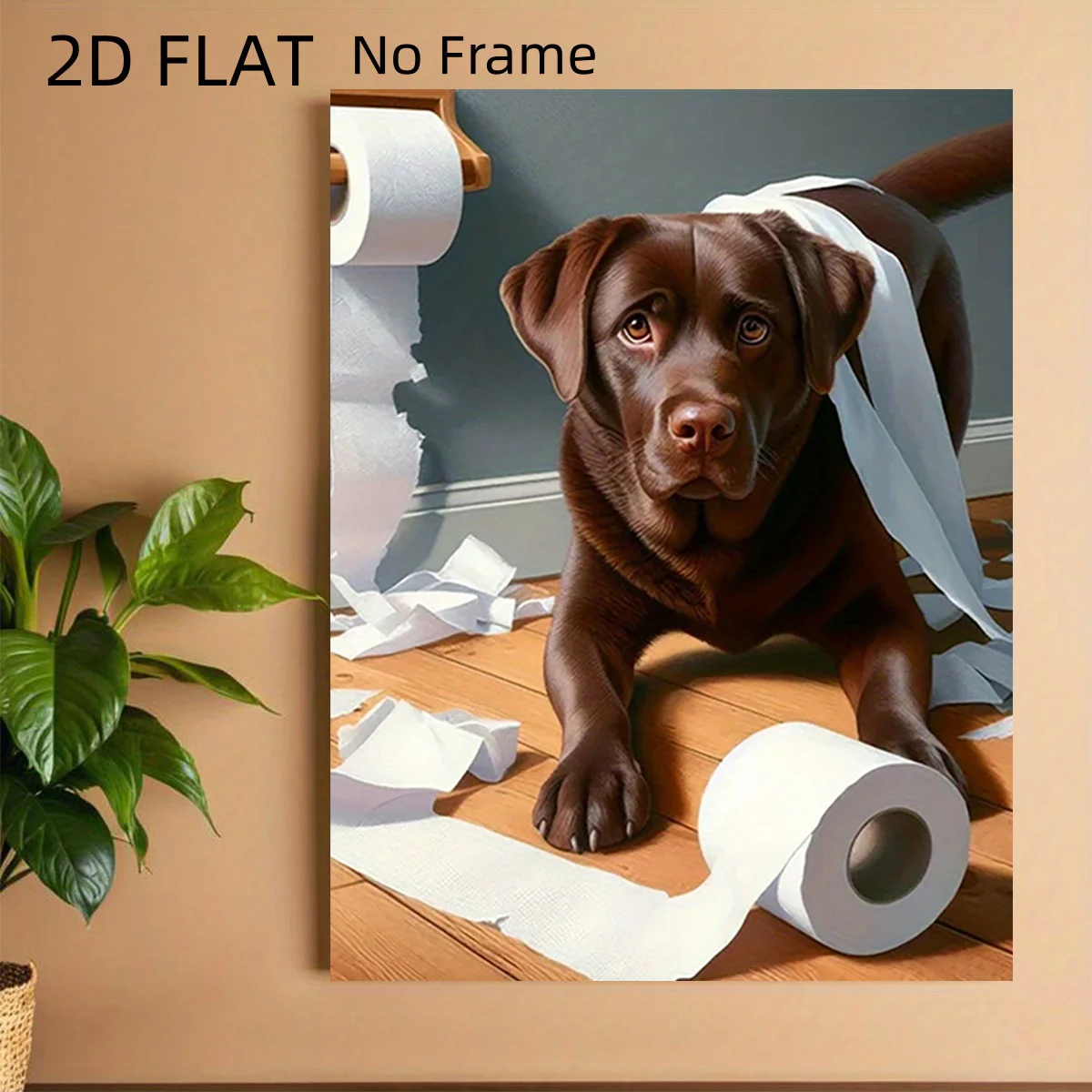 2D Flat, Labrador-Themed Wall Art Poster - Humorous Chocolate Labrador or Bathroom Decor Suitable for Dog Lovers, Frame-Free