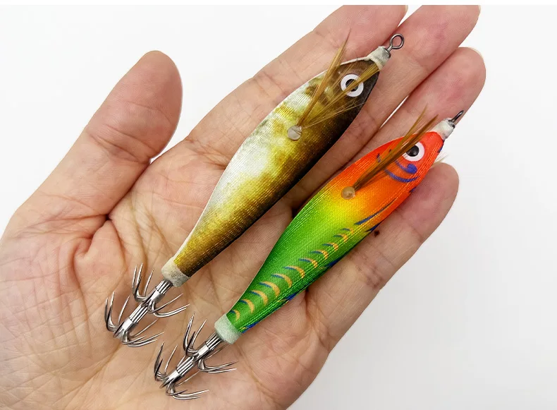 ShareShark Angelköder 14 Stück Holzkrebs Leuchtender Tintenfisch-Köder 3D-Auge Harter Köder Angelzubehör – Detail 8