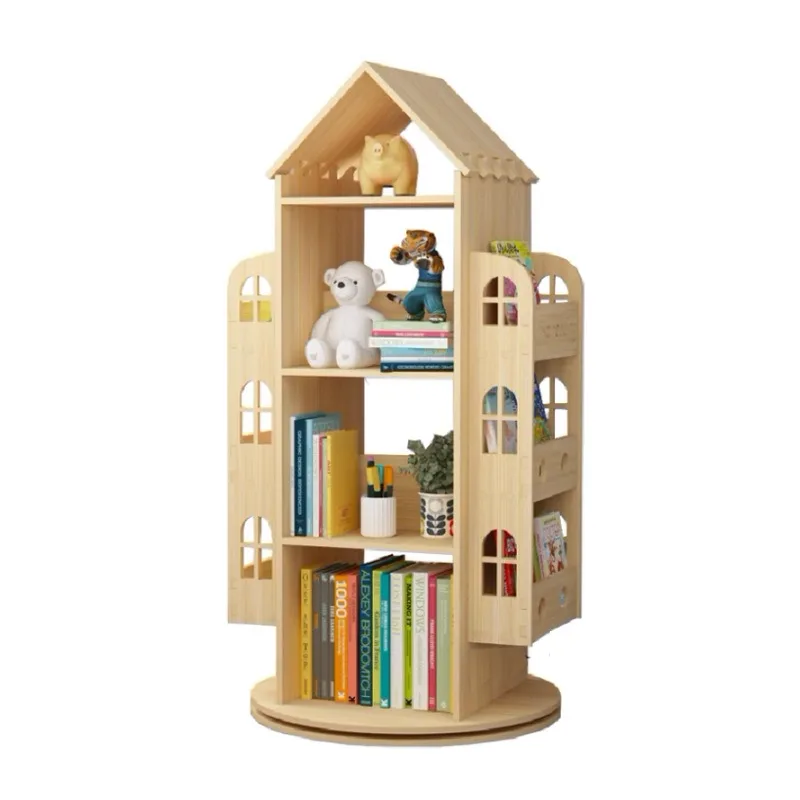 Creative solid wood children's rotating bookshelf Kindergarten bookshelf storage toy cabinet